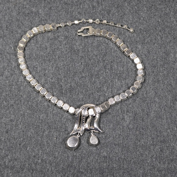vintage costume jewelry eisenberg clear rhinestone Necklace - Picture 7 of 8
